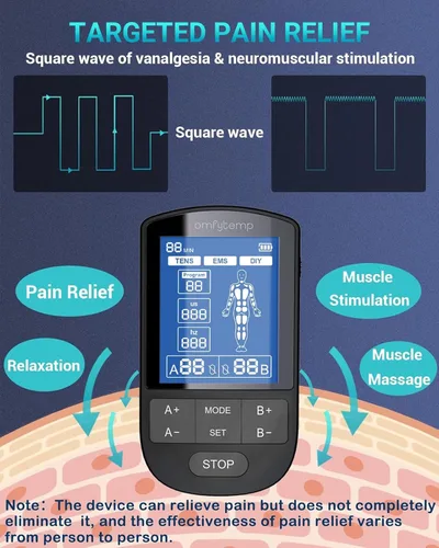 Vista 7 de Comfytemp Unidad TENS - Estimulador muscular para terapia de alivio del dolor, máquina TENS con 24 modos y DIY, unidad EMS de doble canal