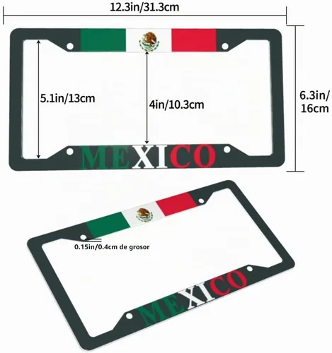 Vista 3 de Marcos de matrícula con bandera mexicana, decoración de bandera personalizada, etiquetas de automóvil, cubiertas de matrícula de metal de aluminio