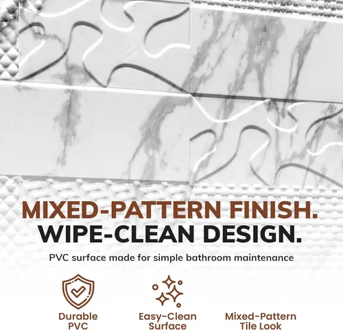 Vista 3 de Versa Tile - Panel de pared de PVC para bañera y ducha, color mármol, 96 pies cuadrados Grout-Free Waterproof Bathroom Wall System, Fits Standard