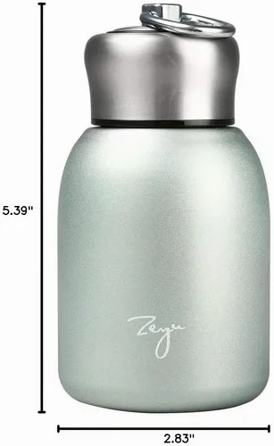 Vista 8 de Mini botellas de agua, botella al vacío de 9 onzas con agua inoxidable a prueba de fugas para café, bebidas frías y calientes, portátil (verde)