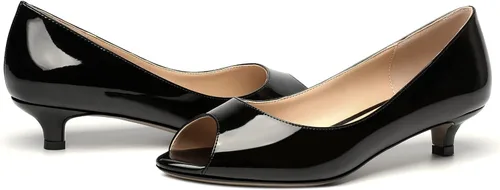 Vista 6 de MOVINSTEPS Vestido de mujer con puntera abierta, patente, puntera abierta, sin cordones, zapatos de tacón bajo para citas, zapatos de tacón bajo