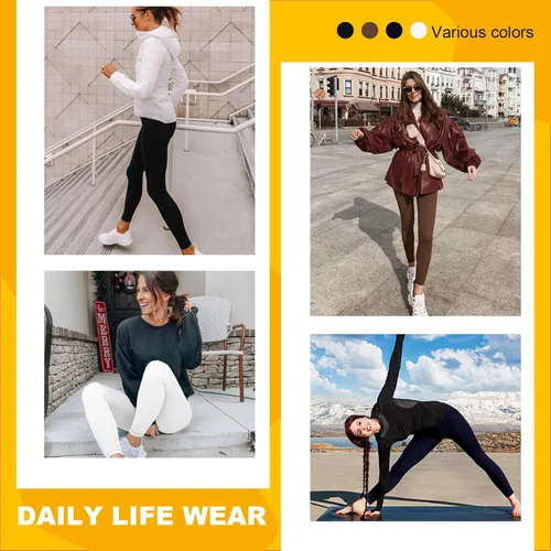Vista 4 de Opuntia Paquete de 2 leggings de cintura alta con forro polar para mujer, pantalones cálidos de invierno, control de abdomen, yoga, senderismo