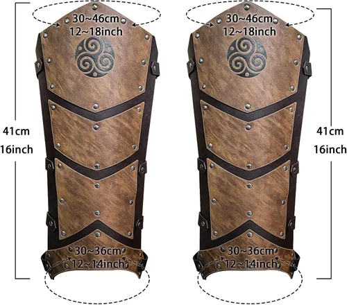 Vista 3 de HiiFeuer Armadura vikinga en relieve para el pecho con polainas medievales y brazaletes, juego de disfraz de mercenario de piel sintética vintage