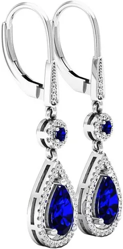 Vista 2 de Dazzlingrock Collection 14K 8X5 MM Each Lab Created Round & Pear Gemstone & Round Diamond Teardrop Dangling Earrings, White Gold
