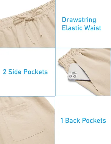Vista 6 de COOFANDY Conjunto de 2 piezas de lino para hombre, camisa Henley de manga corta y pantalones cortos para verano, playa, yoga, trajes a juego
