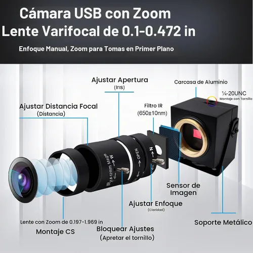 Vista 4 de SVPRO Cámara web con zoom de 8 MP para portátil, lente de 0.110-0.472 in, enfoque manual, cámara USB para cámara de computadora de PC, Windows