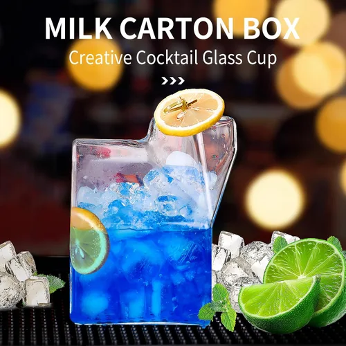 Vista 3 de SuproBarware Vasos de cóctel de 12 oz 12.2 fl oz, vasos de Martini, vasos de whisky, vasos creativos con forma de caja de leche para cóctel