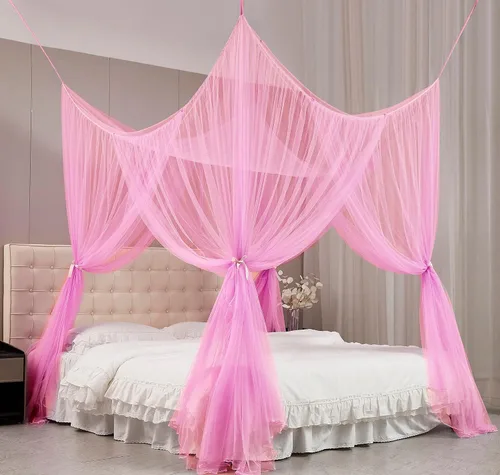 Vista 12 de Mengersi Cortinas de cama con dosel de 4 postes, mosquitero para cama tamaño Twin a Twin XL, cortinas de red para cama para camping, patio, red Negro