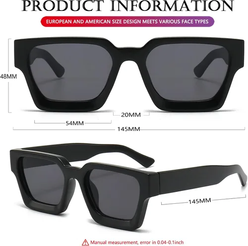 Vista 6 de AIEYEZO Gafas de sol cuadradas para mujeres y hombres, gafas de sol cuadradas con montura gruesa, estilo de diseñador simple