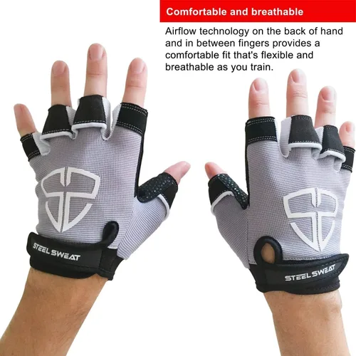 Vista 5 de Steel Sweat Guantes de entrenamiento, ideales para gimnasio, levantamiento de pesas, fitness, entrenamiento y crossfit, hechos para hombres