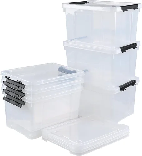 Vista 7 de Pekky Contenedor de plástico transparente de 22 cuartos de galón con tapa y rueda, 6 paquetes