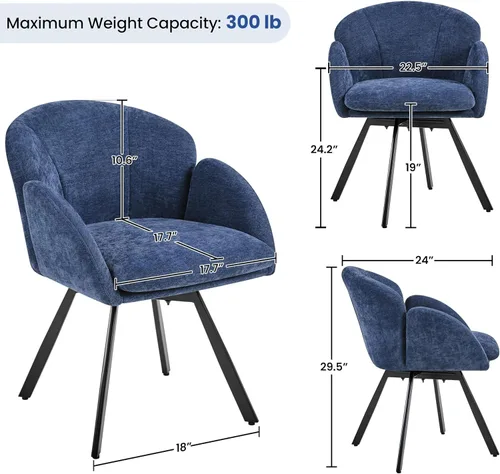 Vista 3 de Yaheetech Silla Giratoria de Acento, Sillón de Chenilla con Flores, Silla de Tocador Silla Auxiliar con Base Giratoria de 360 Grados y Cojín