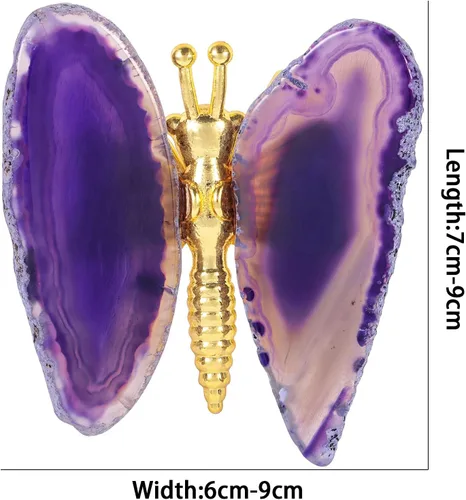 Vista 3 de SUNYIK 2 figuras de ágata morada con soporte de mariposa, piedra curativa y alas de mariposa, decoración para el hogar, oficina, mesa y escritorio