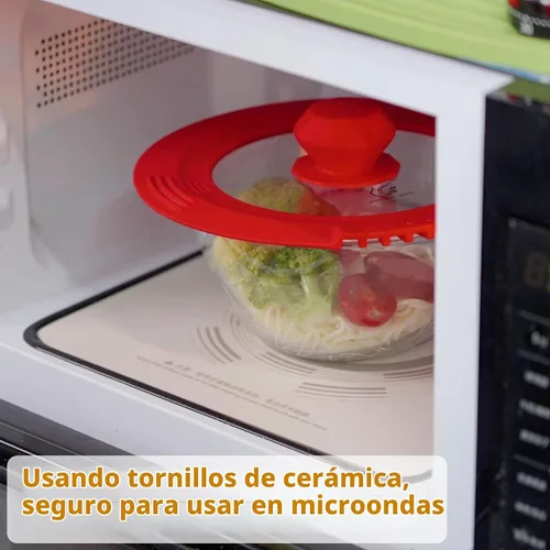 Vista 5 de Tapa de filtro templado para olla de pasta, olla de sopa con borde de silicona resistente al calor, tapas universales para verter agua, aceite Negro