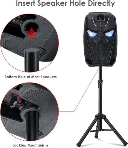 Vista 5 de Soporte para altavoz de PA y DJ resistente, altura ajustable de 30 a 44 pulgadas, de acero, bolsa de transporte