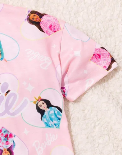 Vista 5 de Barbie Camisón de noche para niñas, pijama de manga corta con diseño de unicornio rosa