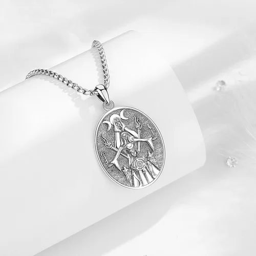Vista 155 de EUDORA Collar de plata de ley 925 con moneda Hécate, Athena, Perséfono, Nyx, diosa de la luna triple, diosa celta, rueda de Hécate, llave, regalo