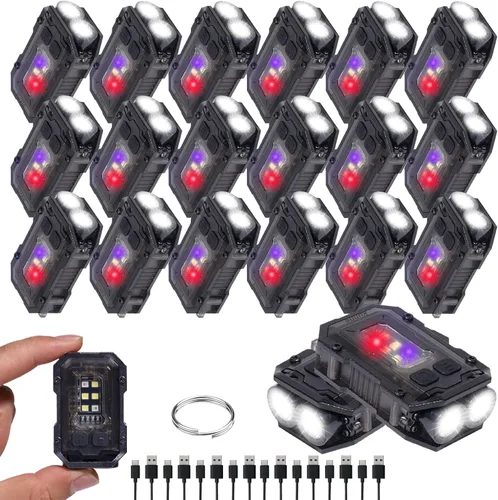 Vista 7 de KunHe Paquete de 4 linternas recargables EDC de 280 lúmenes, 8 modos, mini llavero con clip en la linterna USB-C magnética COB luz lateral llavero