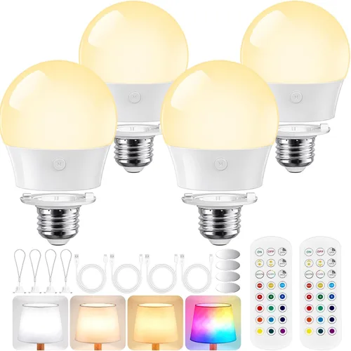 Vista 10 de Yochoice Bombilla de luz recargable con batería operada con control remoto E12, bombilla LED regulable con 15 colores seleccionables y 3