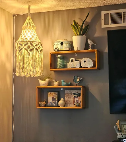 Vista 2 de Lámpara colgante bohemia enchufable con pantalla de macramé, lámpara colgante con cable de enchufe, interruptor de encendido/apagado, lámparas