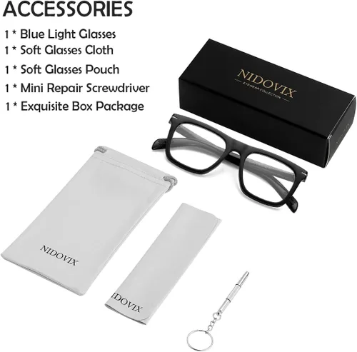 Vista 7 de Gafas de bloqueo de luz azul de moda con marco cuadrado para hombres y mujeres, gafas de computadora sin receta, 01 Negro