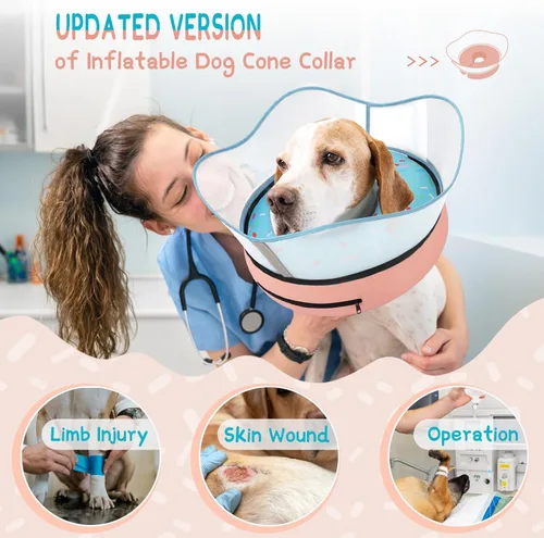 Vista 2 de Supet Collar de Cono Inflable Elevado para Perros para Evitar que se Laman, Alternativa de Cono Suave para Perros Después de Cirugía, Collar de Dona