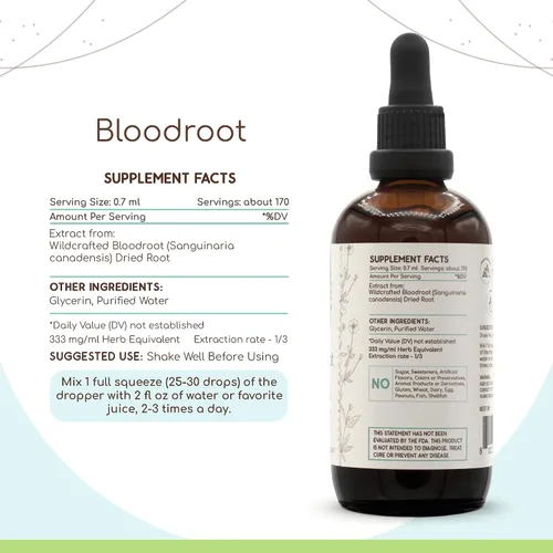 Vista 3 de HerbEra Bloodroot B120 - Tintura de extracto de hierbas sin alcohol, raíz seca de raíz de sangre cultivada responsablemente (Sanguinaria Canadensis)