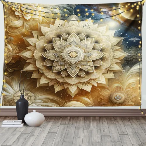 Vista 60 de Ambesonne Tapiz bohemio, diseño floral de bruja, luna y mariposa con adornos de mandala, decoración de tela para colgar en la pared para dormitorio