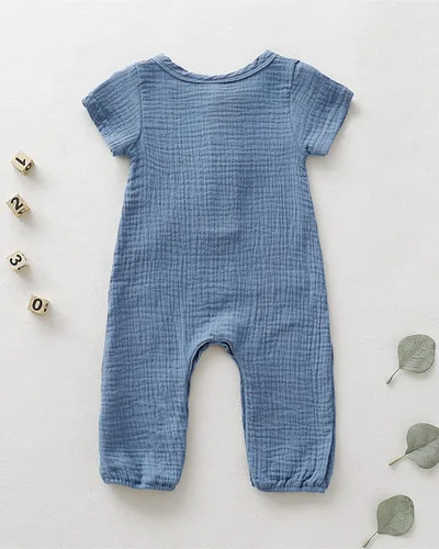 Vista 3 de Saeaby Ropa de bebé para recién nacido, traje de algodón y lino, manga corta, mameluco de una pieza, ropa de bebé