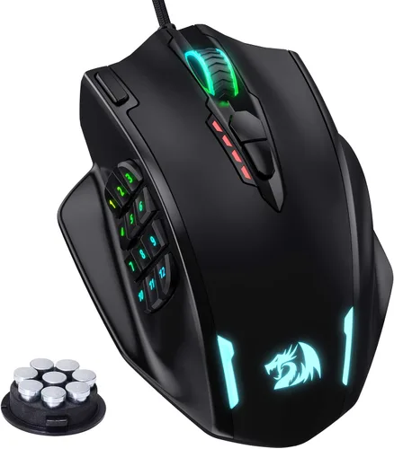 Vista 9 de Redragon M908 Impact RGB LED MMO Mouse con botones laterales ópticos con cable para juegos con 12400 DPI alta precisión 20 botones programables