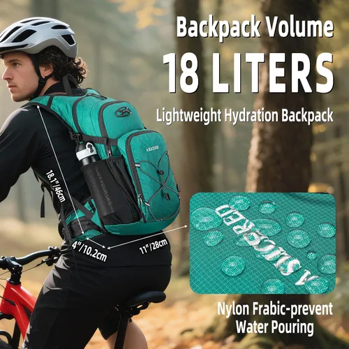 Vista 5 de Mochila de hidratación, mochila de agua para senderismo con vejiga de agua de 3 L, paquete de hidratación aislada, ligera, hidropack ideal para Verde