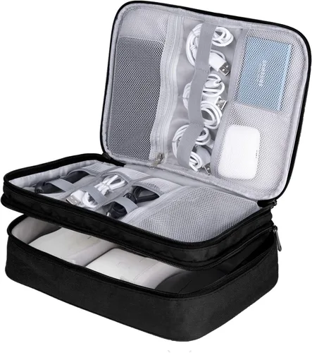 Vista 10 de LENTION Premium - Bolsa organizadora de artículos electrónicos impermeable con asa Large Multi-Compartment Carry Case Fits Tablet, Chargers