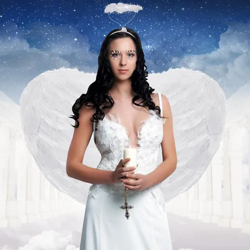 Vista 6 de Xtinmee Disfraces de ángel y diablo de Halloween para mujer, incluye diadema, falda tutú, alas, gemas y cuernos de diablo, pajarita en la cola