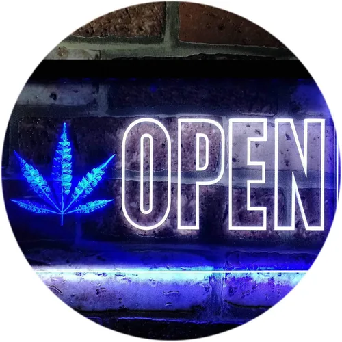 Vista 15 de ADVPRO Open Marijuana Hemp Leaf High Life Dual Color LED Neon Sign Blue & Red 12" x 8.5" st6s32-j0791-br