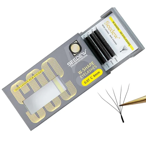 Vista 24 de Extensiones de pestañas 3D, rizo LU/M de 0.003 in, MIX8-0.591 in, 12 filas por bandeja, tallo plano en forma de W, injerto de pestañas natural PBT