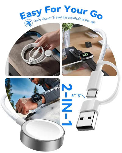 Vista 9 de Esenciales de viaje 2 en 1 para cargador de Apple Watch de carga rápida de Blanco
