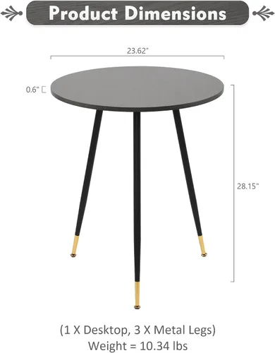 Vista 3 de NOBPEINT Mesa auxiliar redonda de madera moderna, mesa auxiliar de 28 pulgadas con 3 patas de metal (gris)