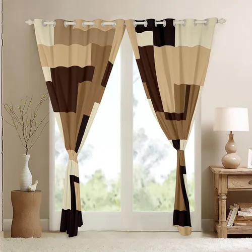 Vista 4 de Cortinas geométricas a rayas para dormitorio, niños, arte abstracto retro, rectangular, cortinas de oscurecimiento rectangulares para mujeres