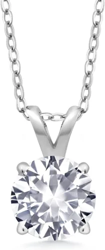 Vista 141 de Gem Stone King Collar con colgante solitario de plata de ley 925 de 0.236 in con piedra natal redonda Collar de 4 puntas para mujer Con cadena