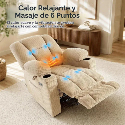 Vista 4 de MCombo Zero Gravity Silla Reclinable Eléctrica con Masaje de Calor y Vibración, Silla Reclinable con Puertos USB y Tipo C, Portavasos para Sala