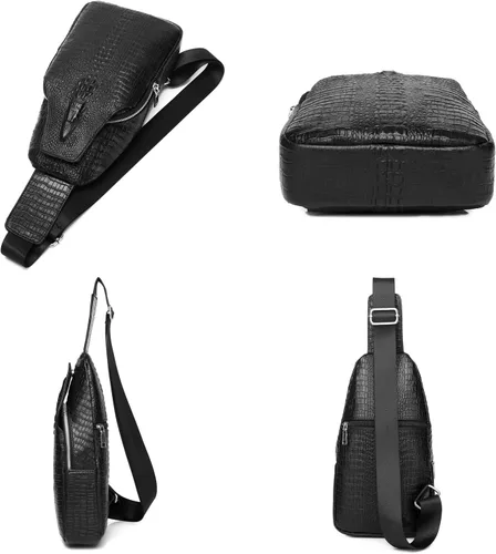 Vista 3 de Leather Sling Bag Hiking Daypack for Men Women Outdoor Travel Camping Fishing Business Crossbody Shoulder Chest Pack