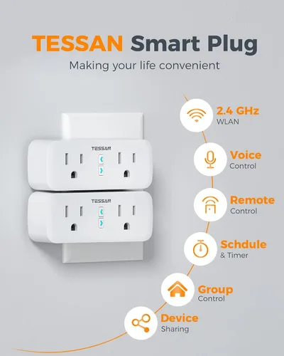 Vista 2 de TESSAN - Paquete de 2 enchufes inteligentes, toma de enchufe doble WiFi