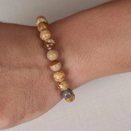 Vista 4 de Gemhub - Pulsera elástica de ágata y carnalina, 0.315in, cuentas redondas, semipreciosas, 7.0in, joyería de moda