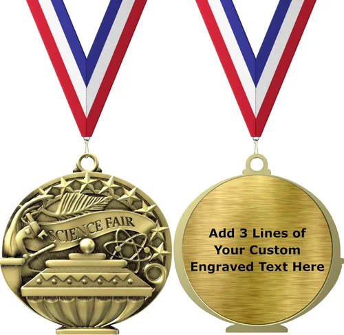 Vista 14 de Express Medals Pack of 10 (or More) Engraved Scholastic Academic Award Medals with RWB Neck Ribbons