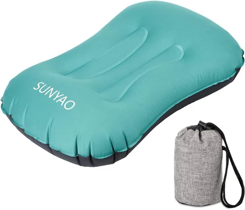 Vista 9 de Almohadas inflables ultraligeras para campamento: compresibles, compactas, inflables, cómodas, ergonómicas para soporte de cuello y lumbar mientras