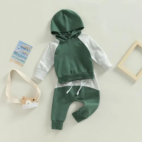 Vista 2 de Endorothii Conjunto de sudadera con capucha y pantalones de manga larga para bebé niño y niño, 2 piezas, ropa de otoño