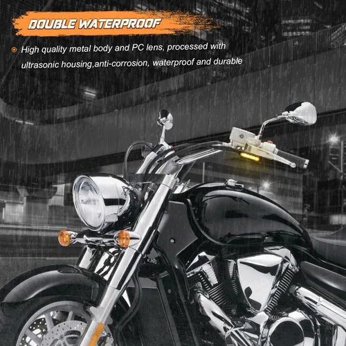 Vista 3 de NTHREEAUTO Señales de giro LED de manillar Mini intermitentes de motocicleta Luz marcadora de barra de manillar Compatible con Harley Dyna Sportster