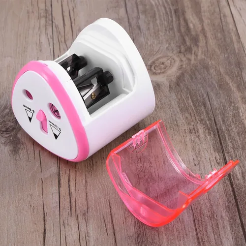 Vista 4 de NUOBESTY Sacapuntas eléctrico, sacapuntas de doble agujero, adorable sacapuntas con pilas, sacapuntas para el aula, estudiantes, papelería