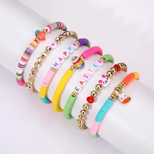 Vista 223 de Surfer Heishi - Pulseras apilables para mujer, apilables, de vinilo arcoíris, disco de arcilla, pulseras elásticas para la amistad, joyería bohemia