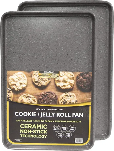 Vista 7 de casaWare Juego de 2 hojas de galletas de peso comercial definitivo de 15 x 10 x 1 pulgadas (granito azul)